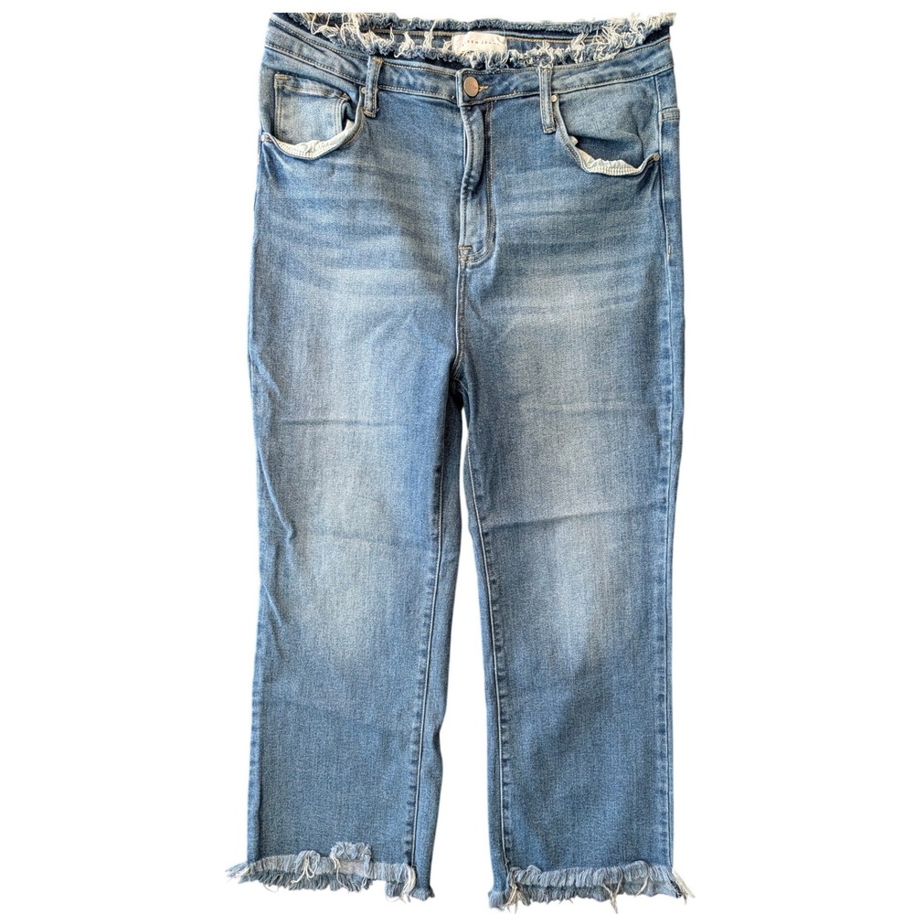 Risen‎ Jeans Los Angeles Womens 1XL High Rise Straight Raw Frayed Hem 32"Waist